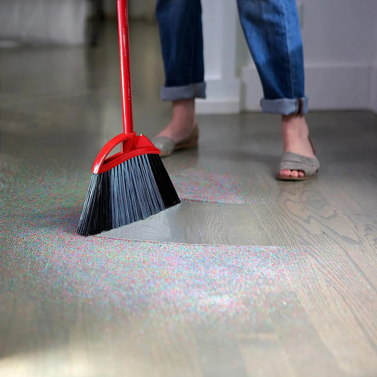 O-Cedar Pet Pro Broom & Step-On Dustpan PowerCorner, Red