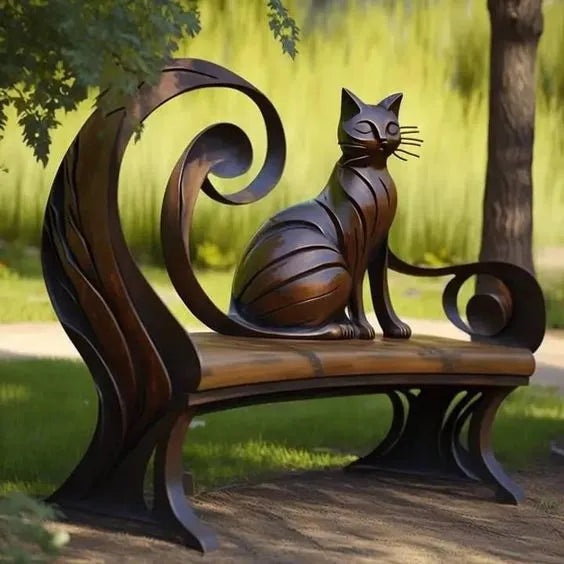 Garden art iron cat benches