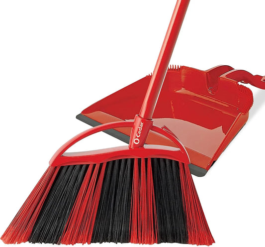 O-Cedar Pet Pro Broom & Step-On Dustpan PowerCorner, Red