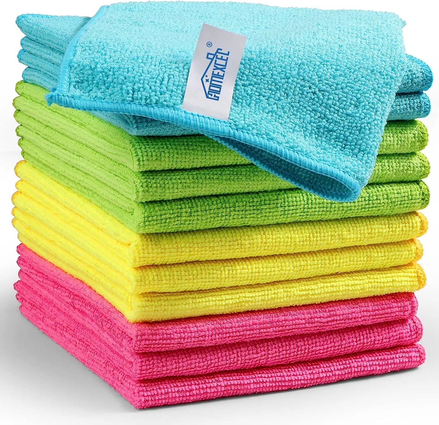HOMEXCEL Microfiber Cleaning Cloth,12 Pack Cleaning Rag,Cleaning Towels with 4 Color Assorted,11.5"X11.5"(Green/Blue/Yellow/Pink)