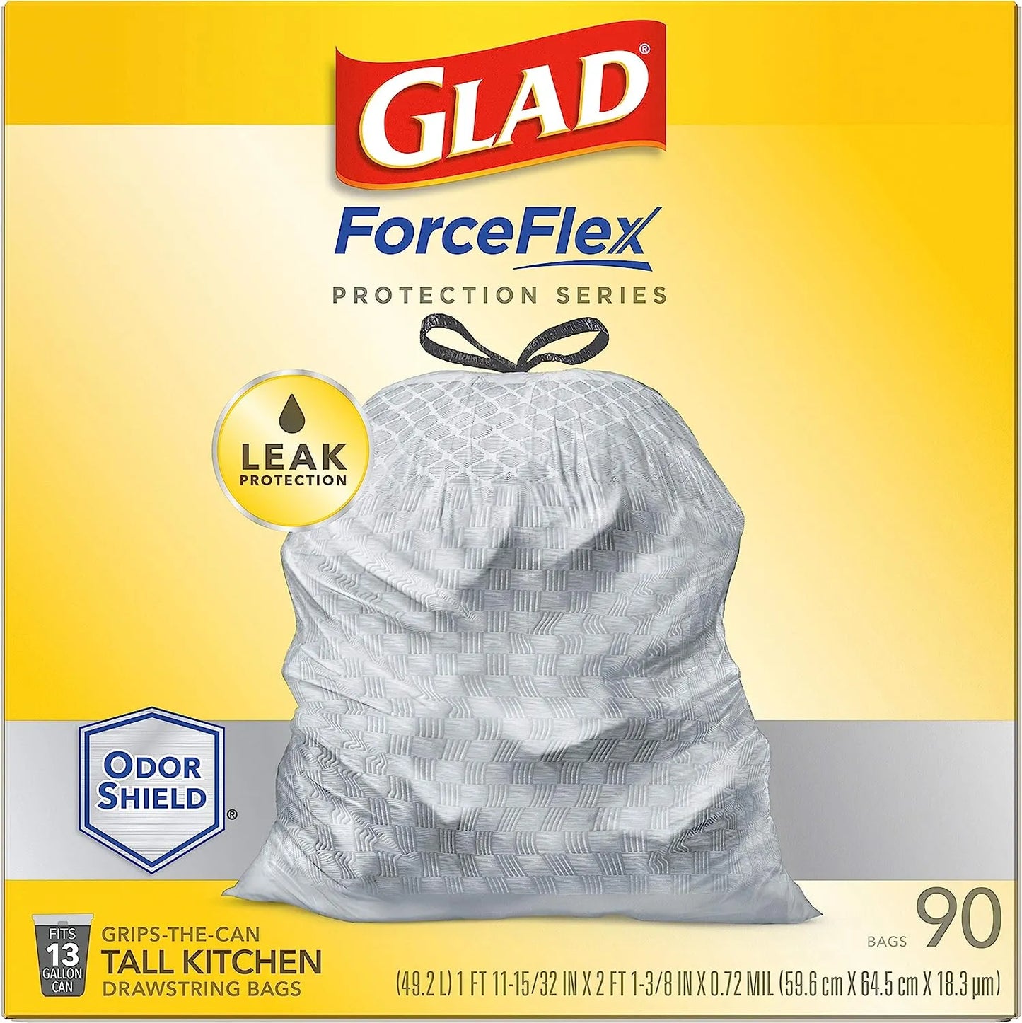 Glad Protection Series Force Flex Drawstring Fresh Clean Odor Shield 13 Gallon 1/110ct