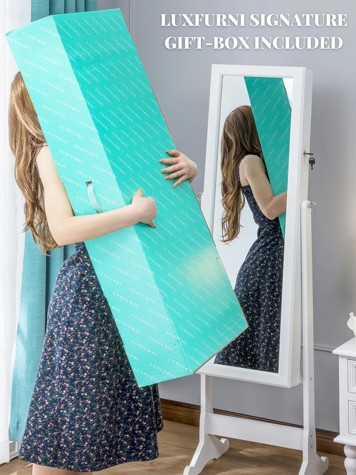 Standing Stella 6s Jewelry Armoire Full Length Mirror With Built-in Lights - White