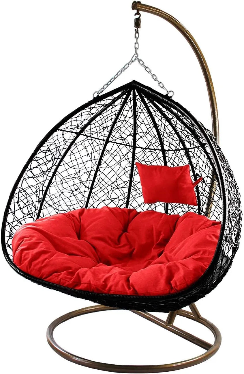 J.M.Deco Porch Swing Chair with Stand, Cushion & Pillow, Goldden Egg Rattan Wicker Swing Hanging Chair, Hammock Chair for Indoor, Outdoor, Garden, Backyard & Patio