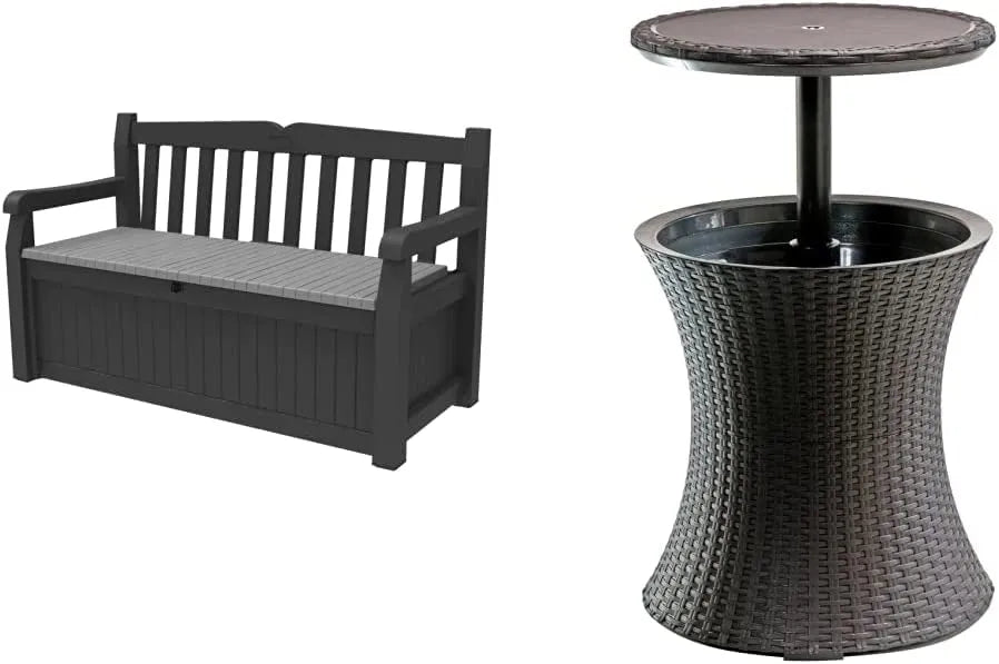 Keter Solana 70 Gallon Storage Bench Deck Box for Patio Furniture, Front Porch Decor and Outdoor Seating – Perfect to Store Garden Tools and Pool Toys,Brown/Brown