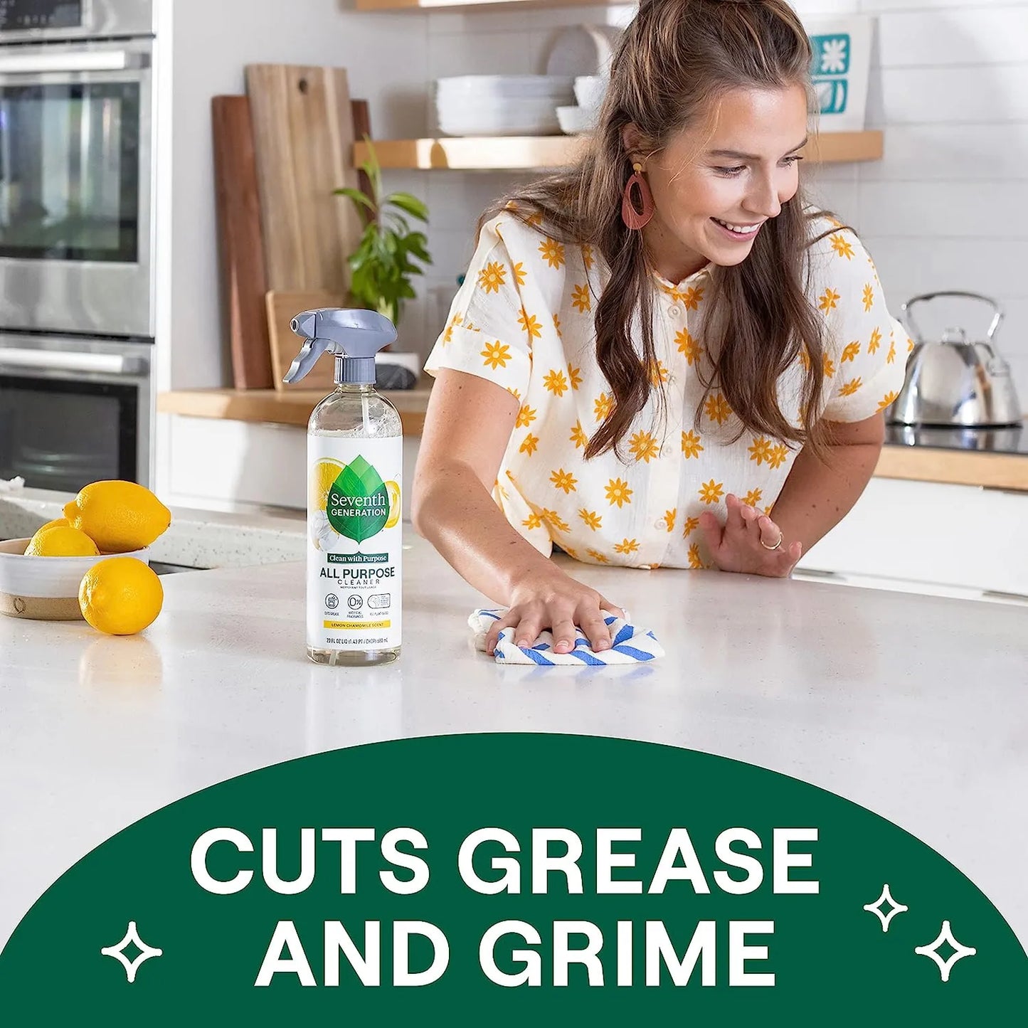Seventh Generation All Purpose Cleaning Spray Surface Cleaner Lemon Chamomile scent Cuts Grease 23 oz, Pack of 4