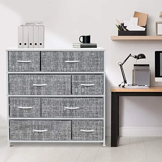 Sorbus Dresser with 8 Drawers - Furniture Storage Chest Tower Unit for Bedroom, Hallway, Closet, Office Organization - Steel Frame, Wood Top, Easy Pull Fabric Bins (White)
