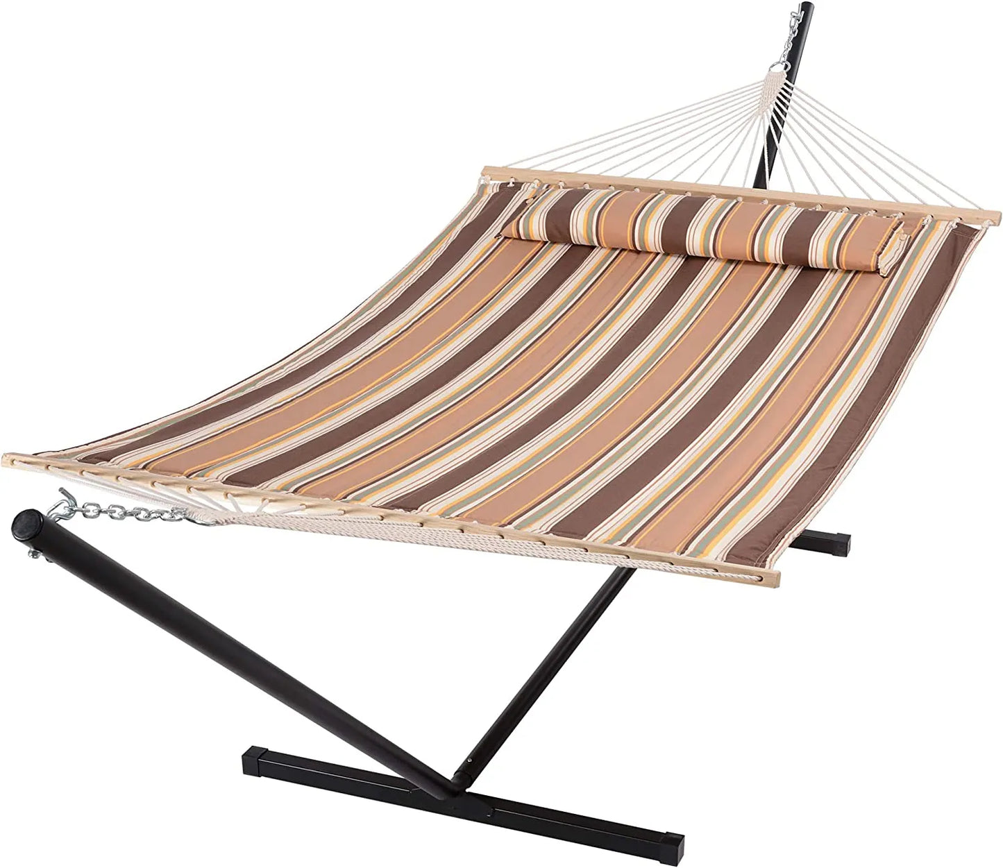 55 Inch Extra Large Double Hammock with Stand, 475lbs Capacity, Outdoor Portable Hammock with Hardwood Spreader Bar, Extra Large Pillow
