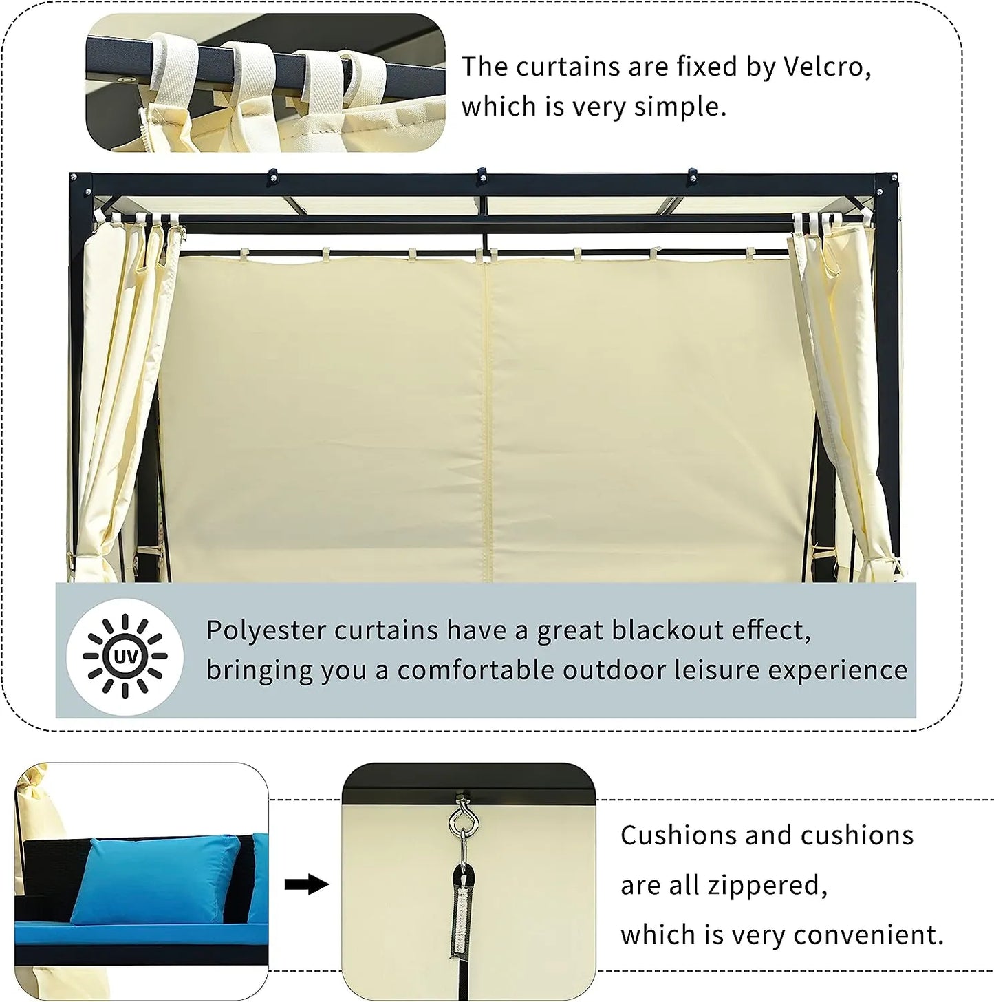 Merax 3-Seat Patio Swing Bed,Outdoor Porch Chair with Adjustable Canopy and Durable Steel Frame for Patio, Garden, Poolside Dark Grey