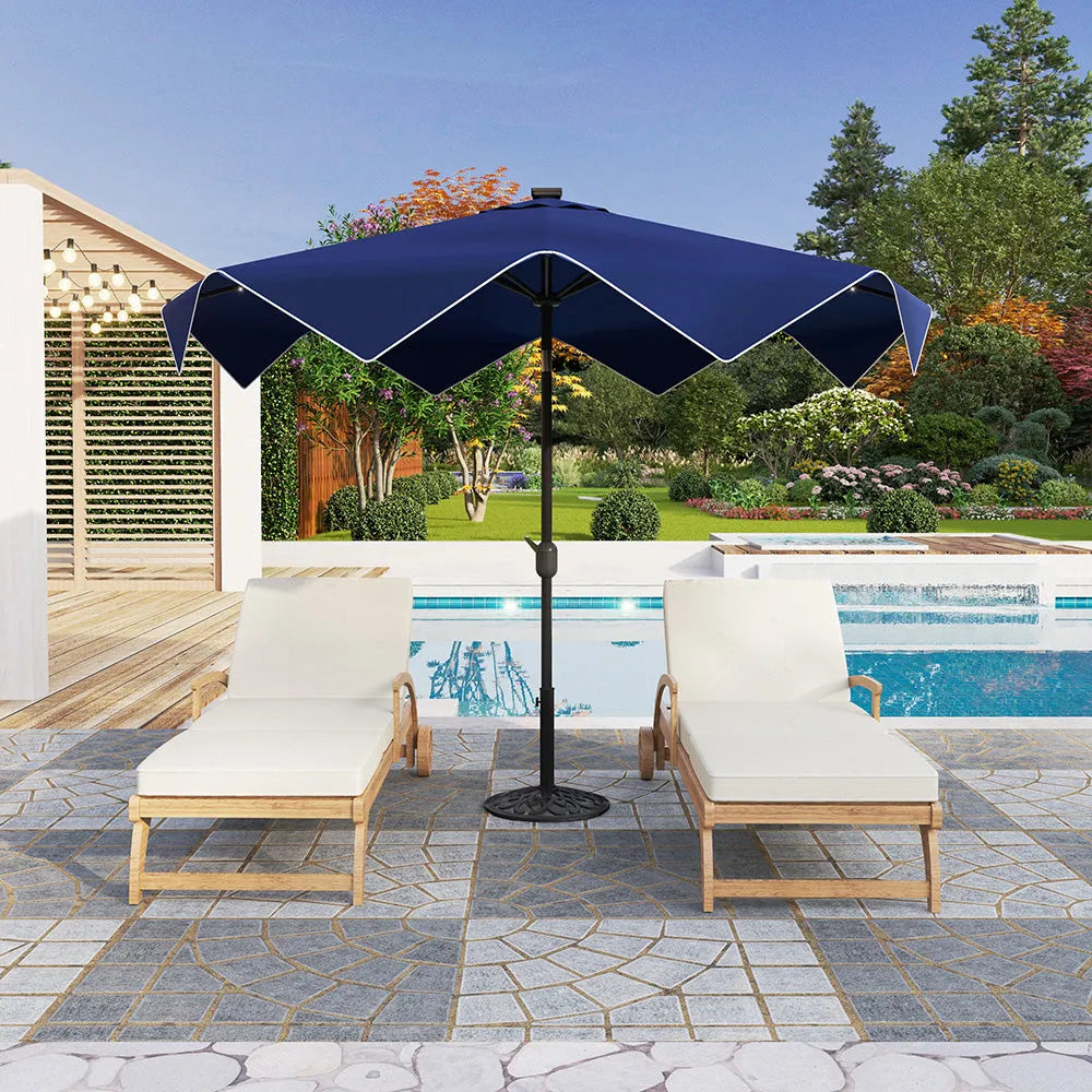 9/10ft Crank Open Patio Umbrella With 24 LED Lights & Ruffles