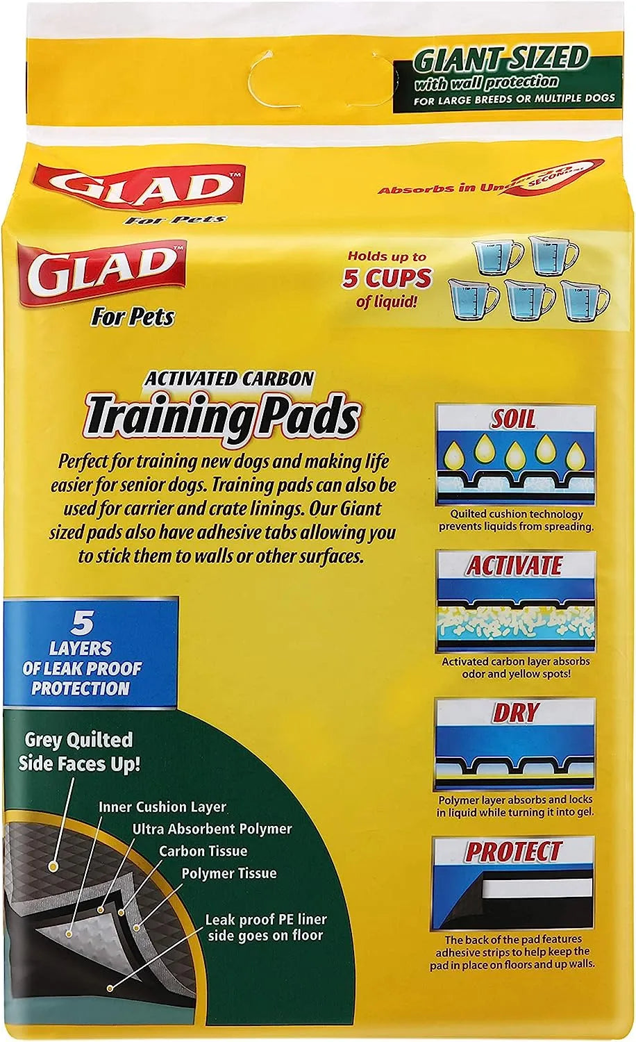 Glad for Pets Black Charcoal Puppy Pads 23" x 23" | Puppy Potty Training Pads That ABSORB & NEUTRALIZE Urine Instantly | New & Improved Quality Puppy Pee Pads, 100 count