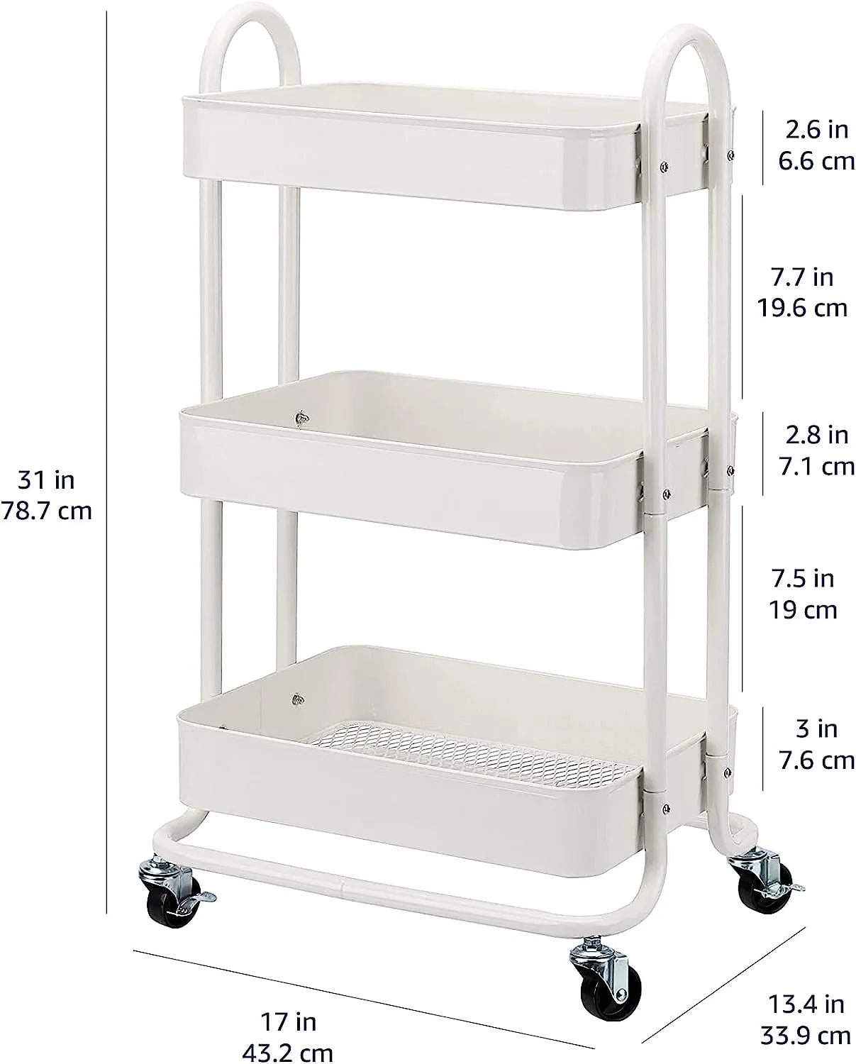 Basics 3-Tier Rolling Utility or Kitchen Cart - White