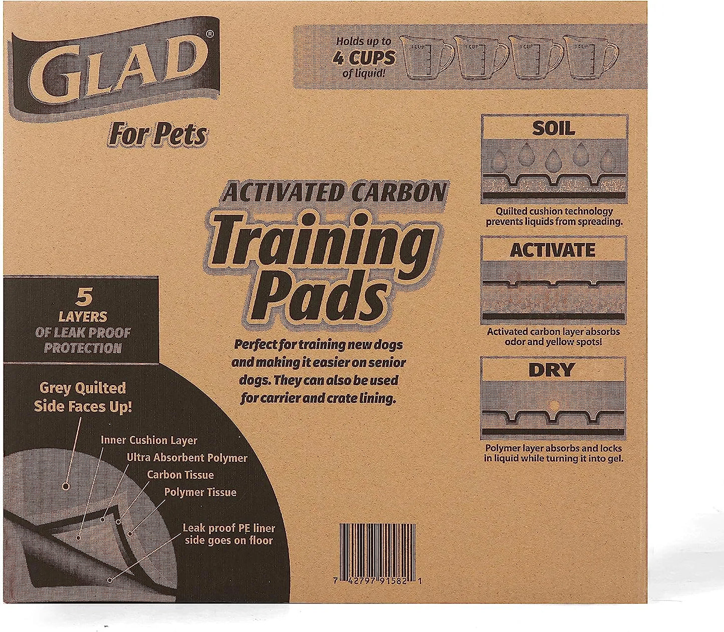 Glad for Pets Black Charcoal Puppy Pads 23" x 23" | Puppy Potty Training Pads That ABSORB & NEUTRALIZE Urine Instantly | New & Improved Quality Puppy Pee Pads, 100 count