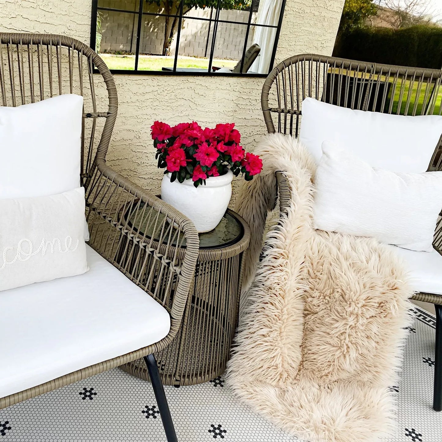 3-Piece Outdoor Rattan Conversation Set With Cushions