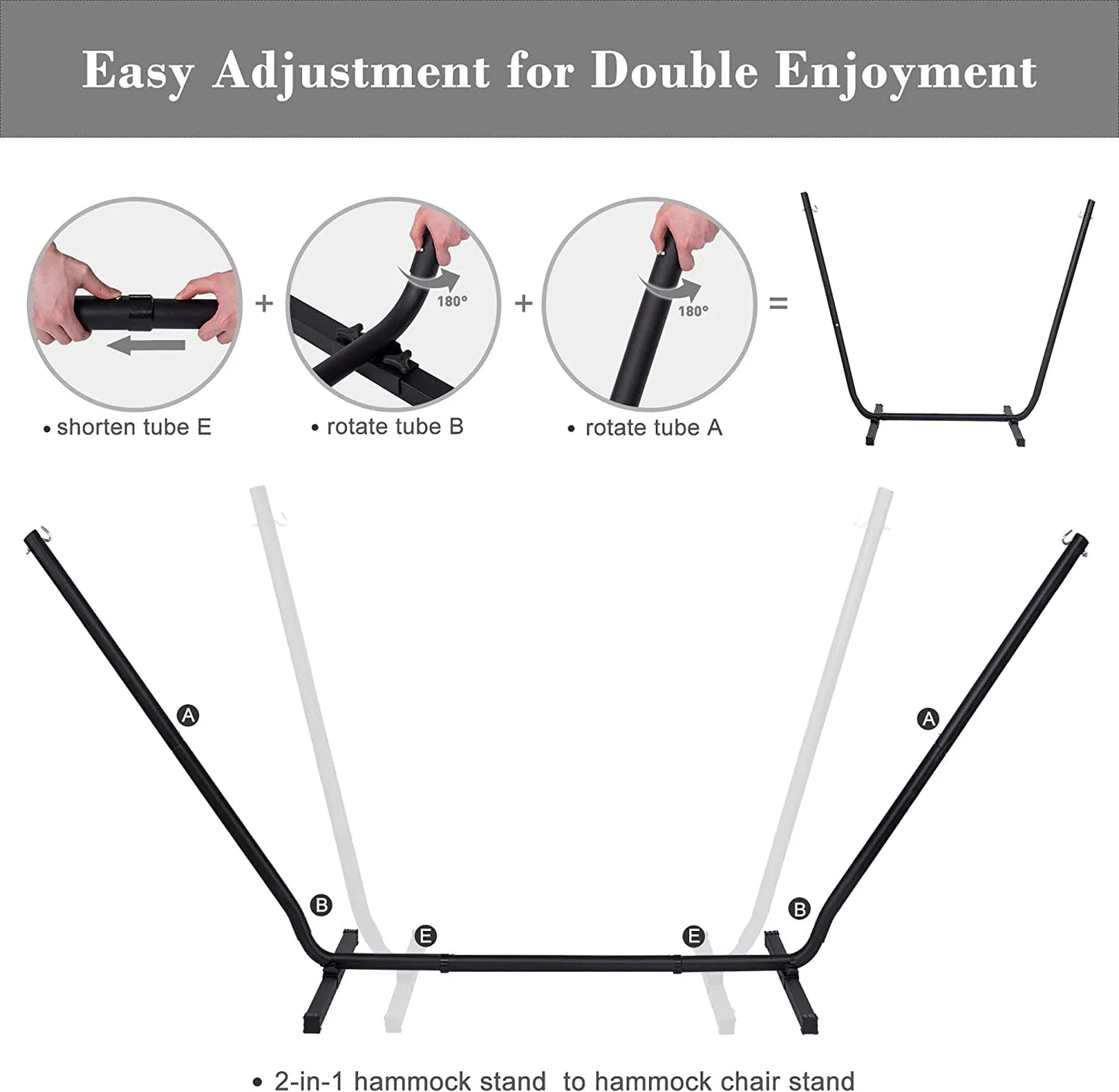 55 Inch Extra Large Double Hammock with Stand, 475lbs Capacity, Outdoor Portable Hammock with Hardwood Spreader Bar, Extra Large Pillow