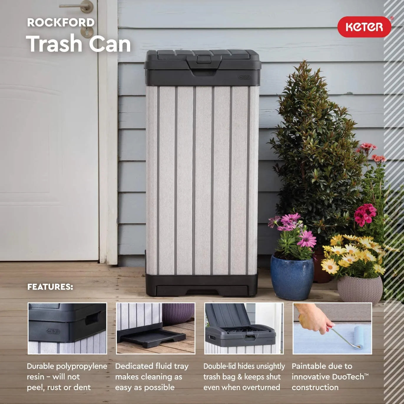 Keter Solana 70 Gallon Storage Bench Deck Box for Patio Furniture, Front Porch Decor and Outdoor Seating – Perfect to Store Garden Tools and Pool Toys,Brown/Brown