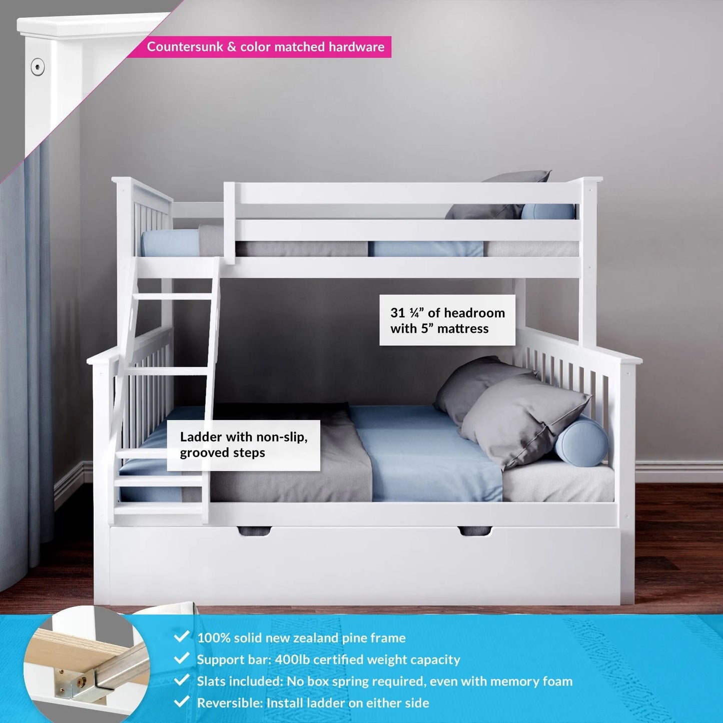 &#127876;Store Closing Sale&#128150;Kids Solid Wood Twin-Over-Full Bunk Bed + Trundle Bed