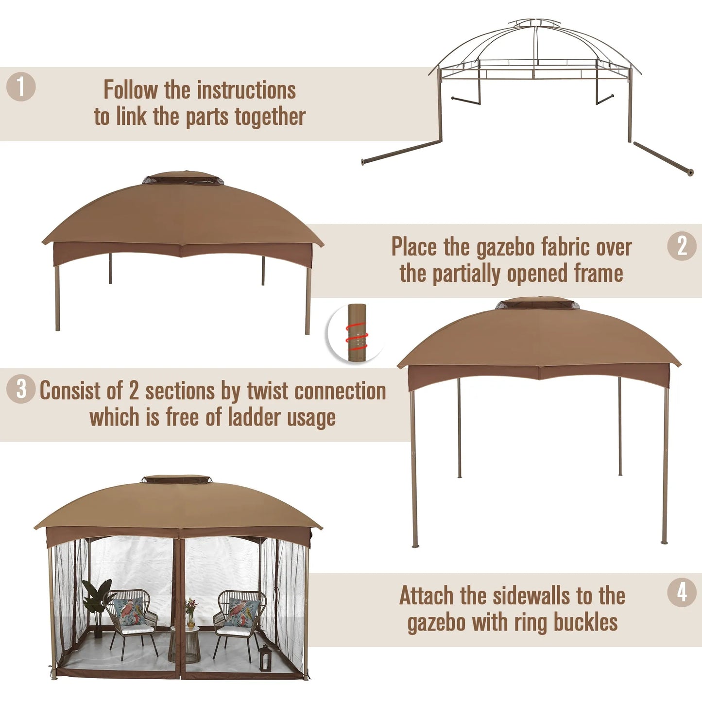 10x10Ft Double Vent Gazebo Outdoor Canopy With Privacy Netting