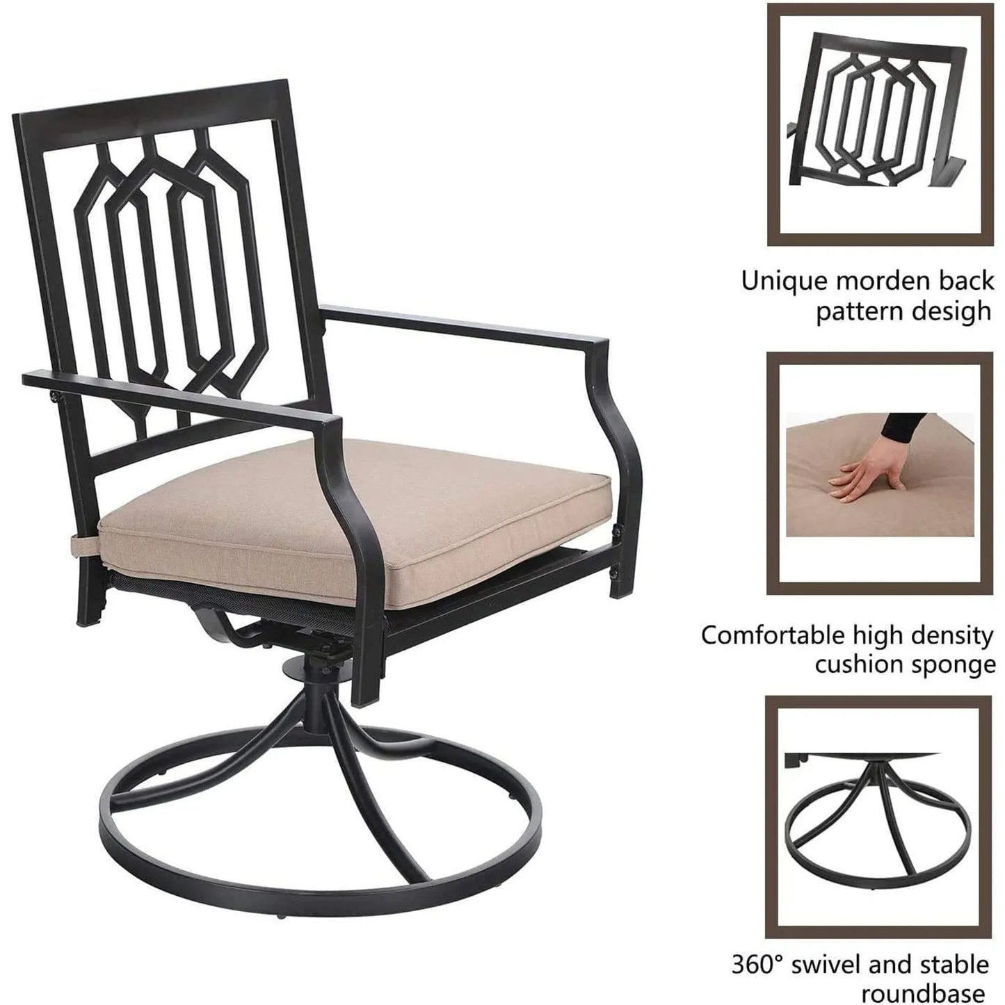 5-Piece Patio Fire Pit Set Steel Swivel Chairs With Cushions & 50,000BTU Square Fire Pit Table
