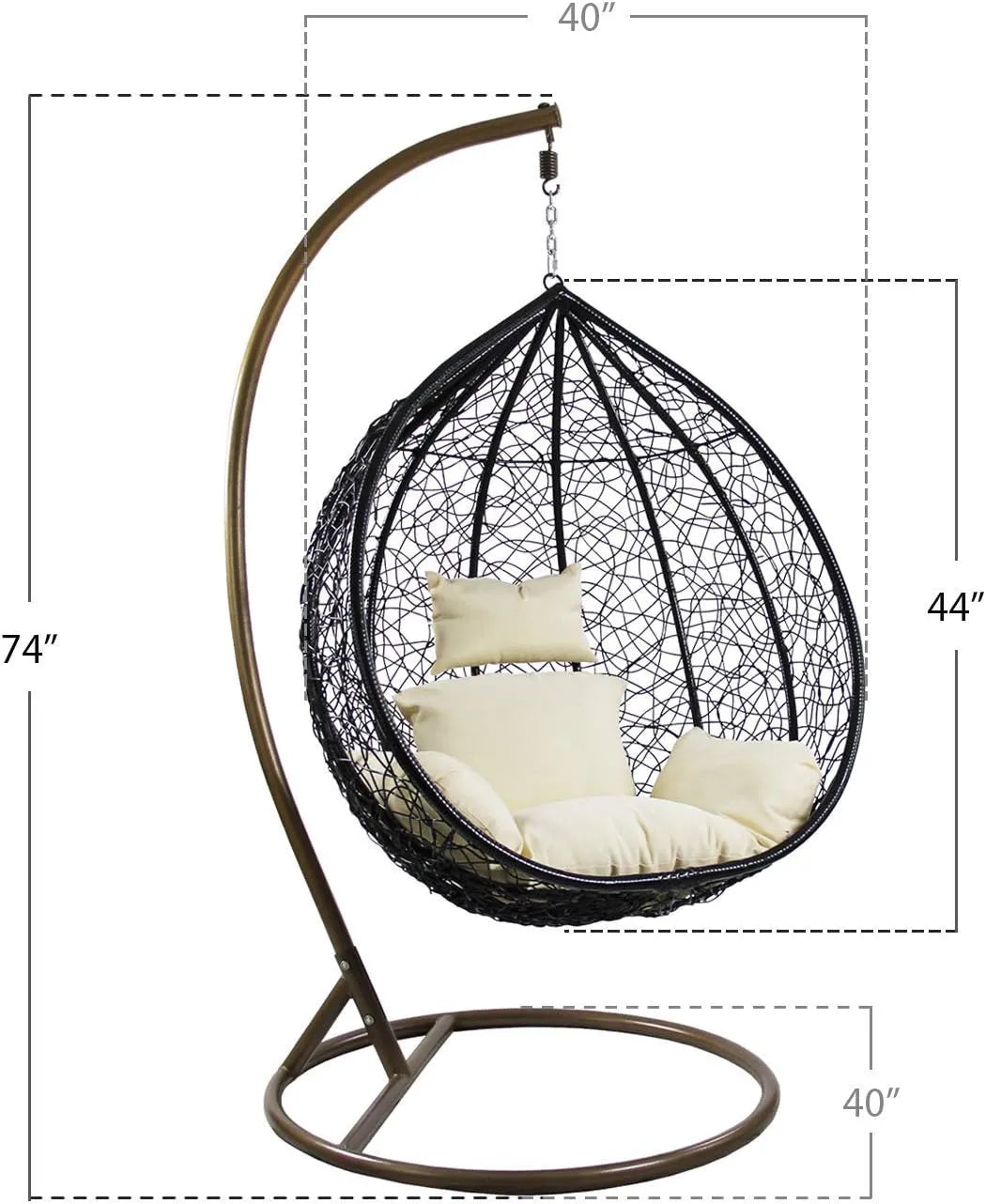 J.M.Deco Porch Swing Chair with Stand, Cushion & Pillow, Goldden Egg Rattan Wicker Swing Hanging Chair, Hammock Chair for Indoor, Outdoor, Garden, Backyard & Patio