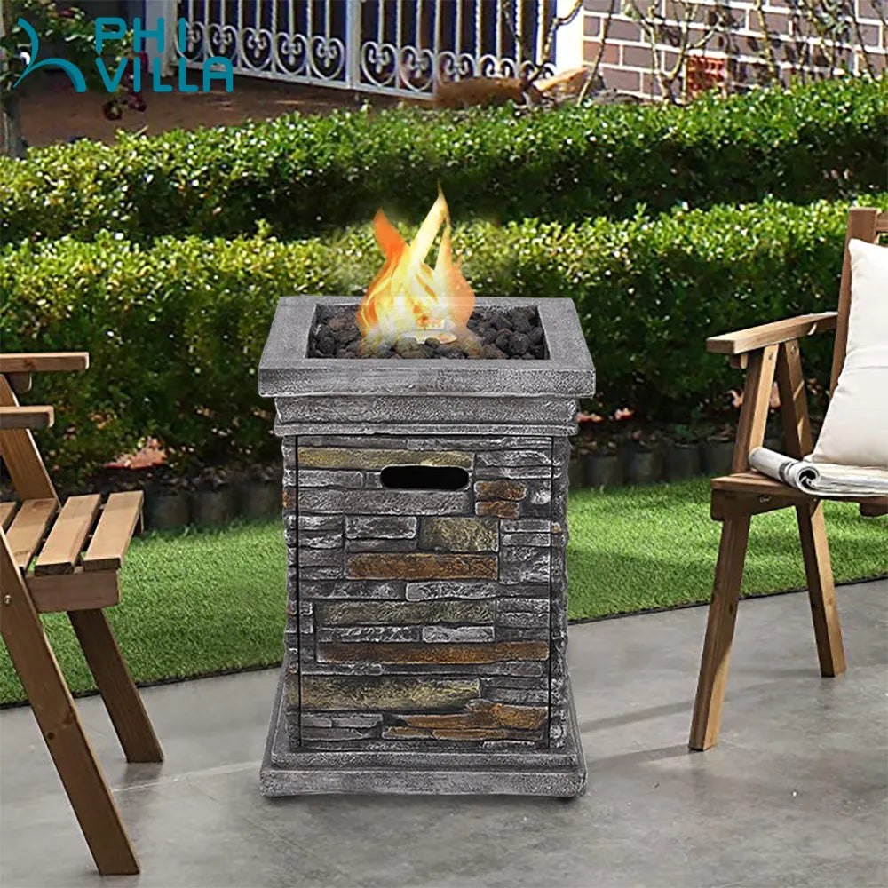 18 Inch 30,000BTU Outdoor Square Terrafab Gas Fire Pit With Waterproof Cover