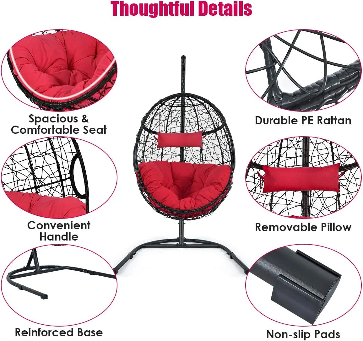 Giantex Hanging Egg Chair, 36.5-Width Oversized Swing Chair with C-Hammock Stand Set, Hammock Chair with Soft Seat Cushion & Pillow, Multifunctional Hanging Chairs for Outdoor Indoor Bedroom (Gray)