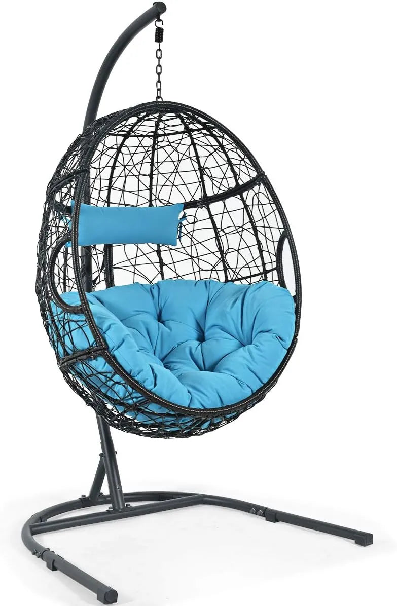 Giantex Hanging Egg Chair, 36.5-Width Oversized Swing Chair with C-Hammock Stand Set, Hammock Chair with Soft Seat Cushion & Pillow, Multifunctional Hanging Chairs for Outdoor Indoor Bedroom (Gray)