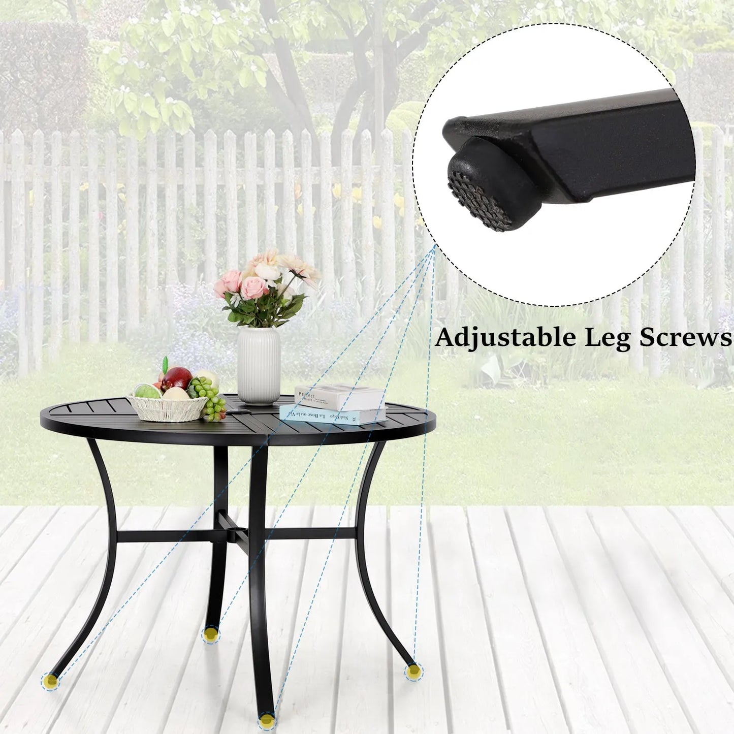 5-Piece Outdoor Dining Set 4 Swivel Steel Chairs and Square Table