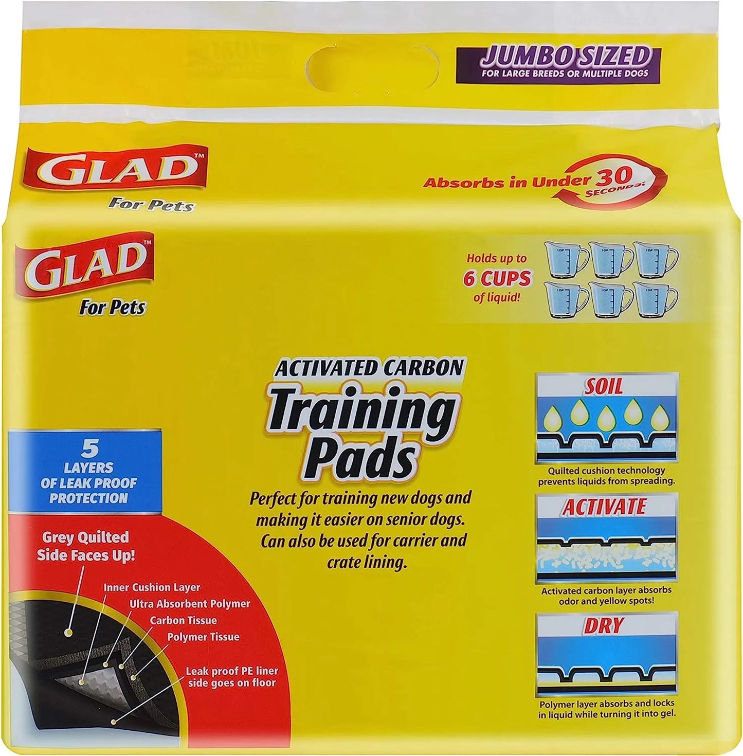 Glad for Pets Black Charcoal Puppy Pads 23" x 23" | Puppy Potty Training Pads That ABSORB & NEUTRALIZE Urine Instantly | New & Improved Quality Puppy Pee Pads, 100 count
