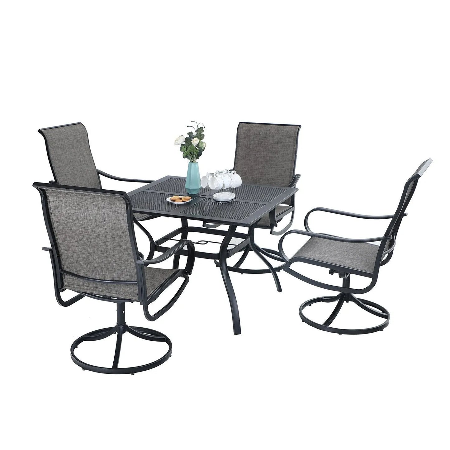 5-Piece Patio Dining Set 4 Textilene Swivel Chairs & Metal Steel Table