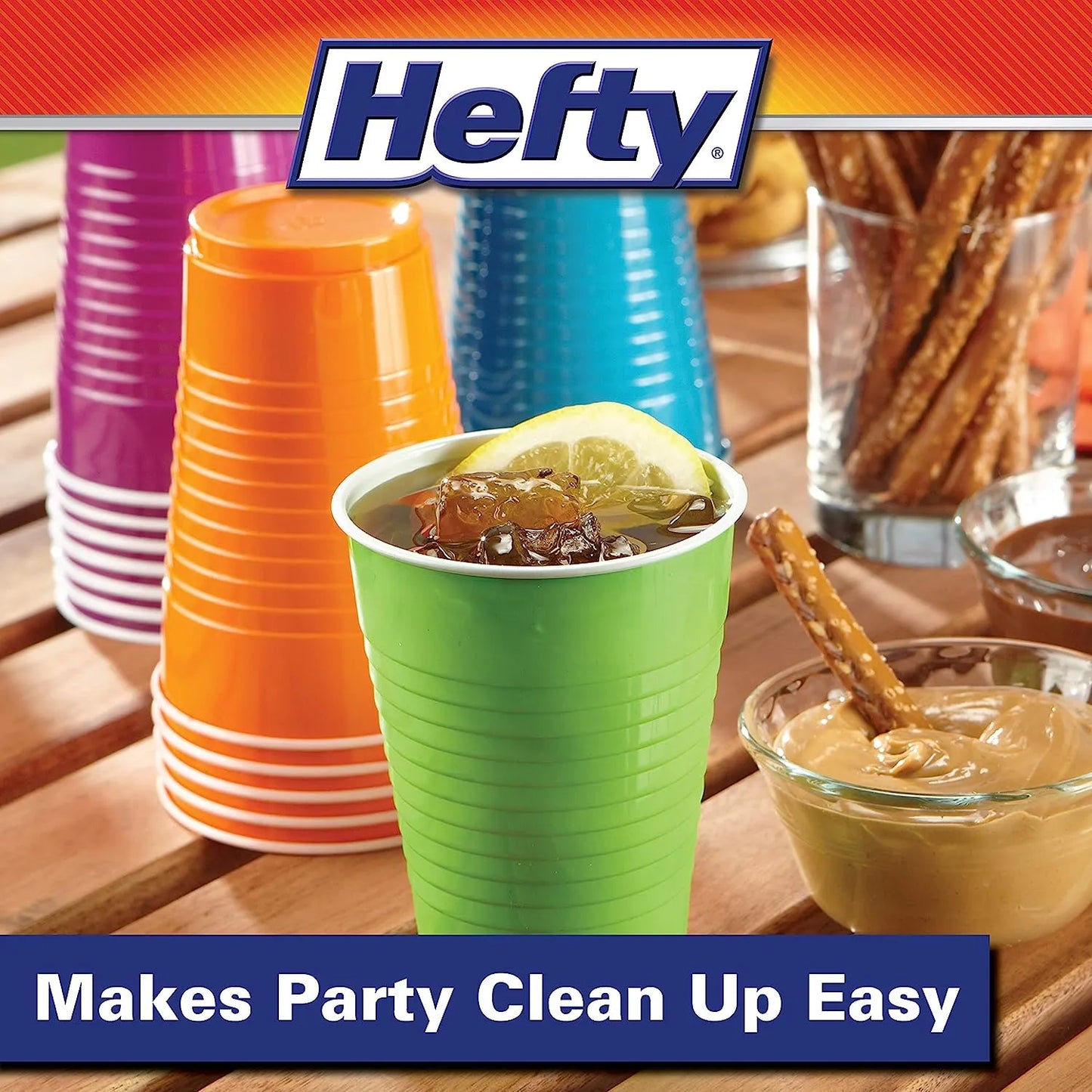 Hefty Party On Disposable Plastic Cups, Assorted, 16 Ounce, 100 Count