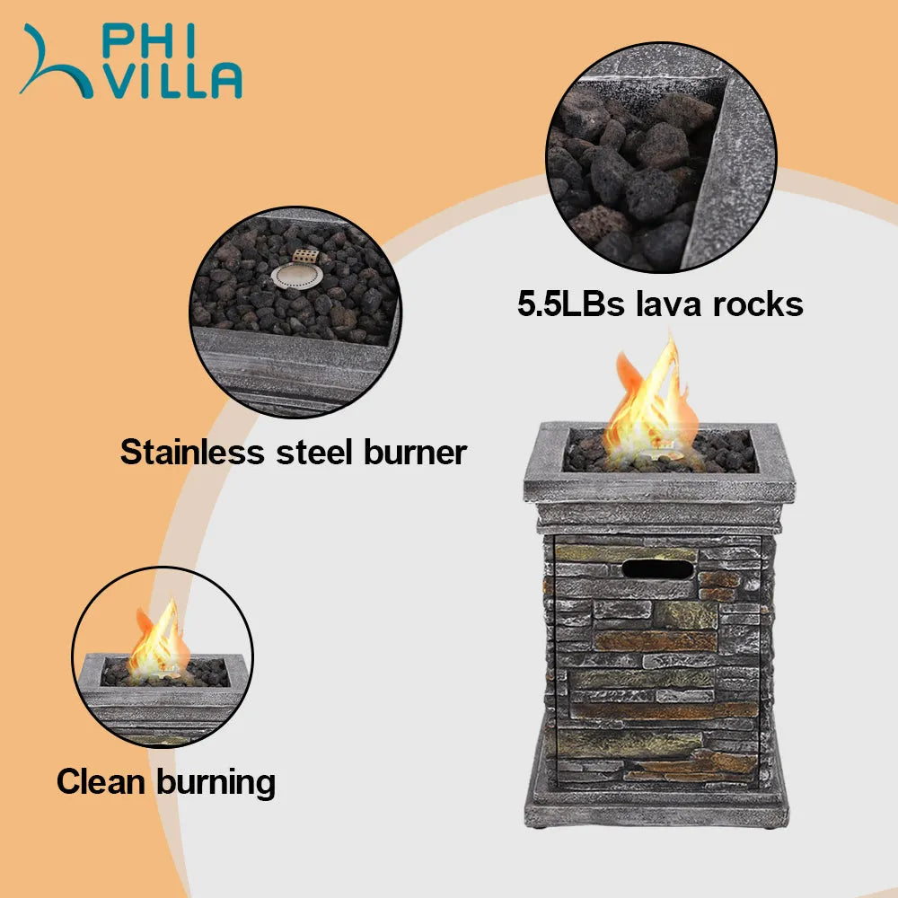 18 Inch 30,000BTU Outdoor Square Terrafab Gas Fire Pit With Waterproof Cover