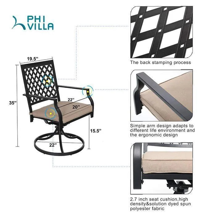 5-Piece Patio Fire Pit Set Steel Swivel Chairs With Cushions & 50,000BTU Square Fire Pit Table