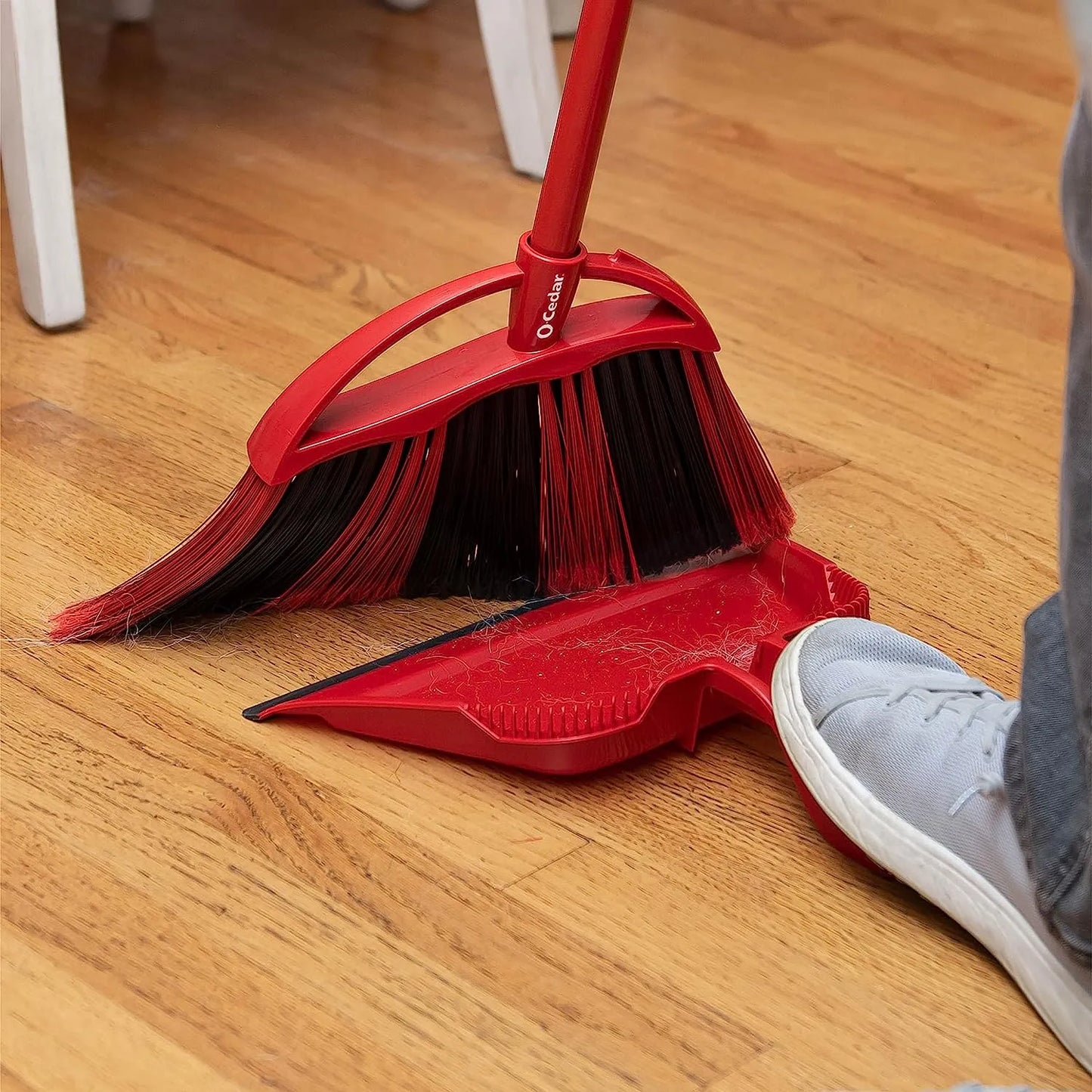 O-Cedar Pet Pro Broom & Step-On Dustpan PowerCorner, Red