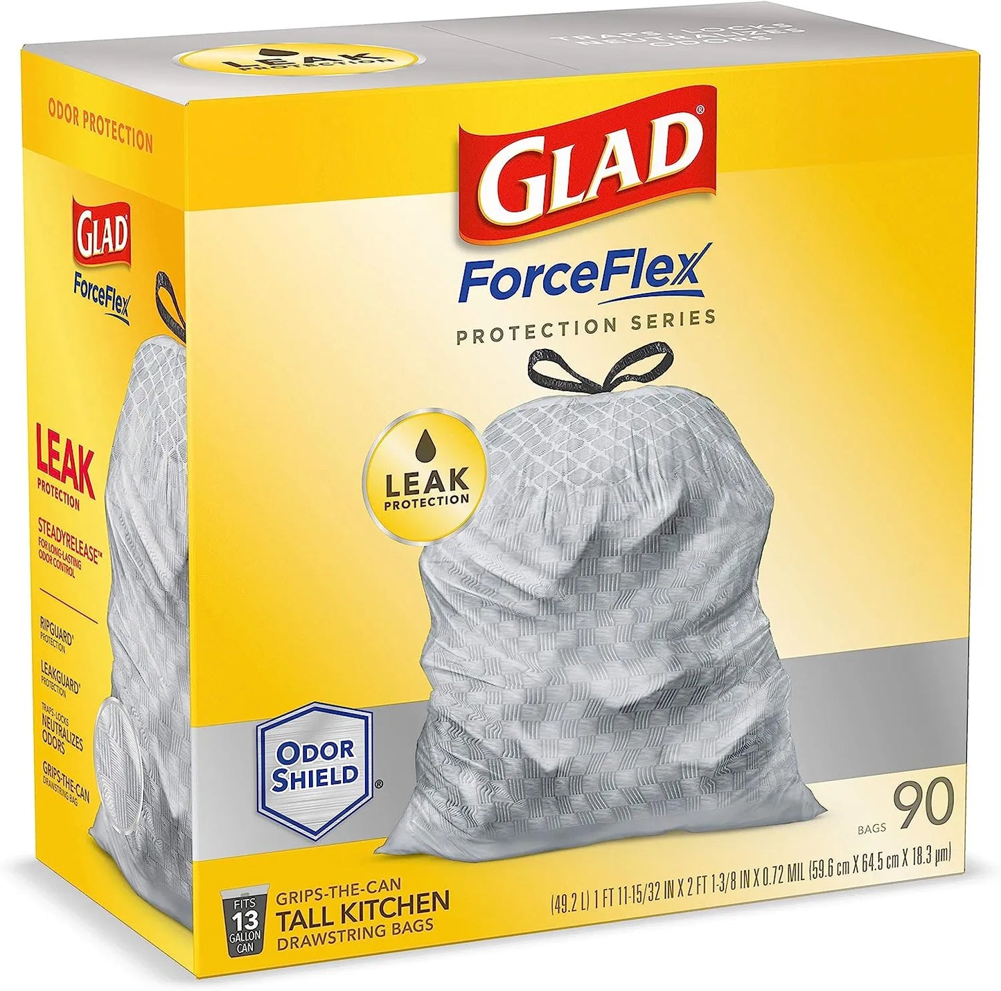 Glad Protection Series Force Flex Drawstring Fresh Clean Odor Shield 13 Gallon 1/110ct