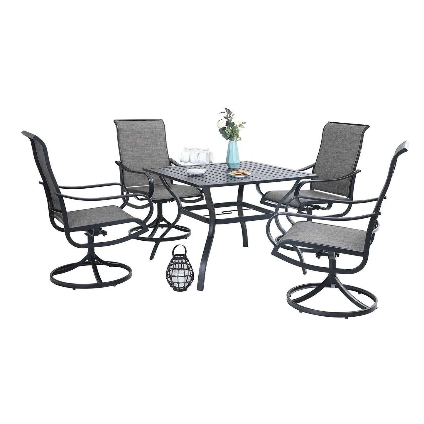 5-Piece Patio Dining Set 4 Textilene Swivel Chairs & Metal Steel Table