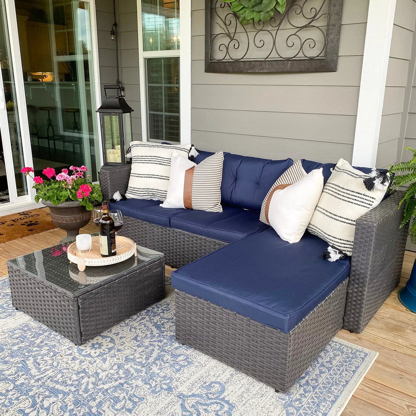 3-Piece Patio L-Shaped Rattan Sectional Sofa Set With Cushions