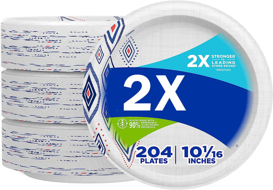 Dixie 10 Inch Paper Plates, Dinner Size Printed Disposable Plate, 204 Count (3 Packs of 68 Plates)