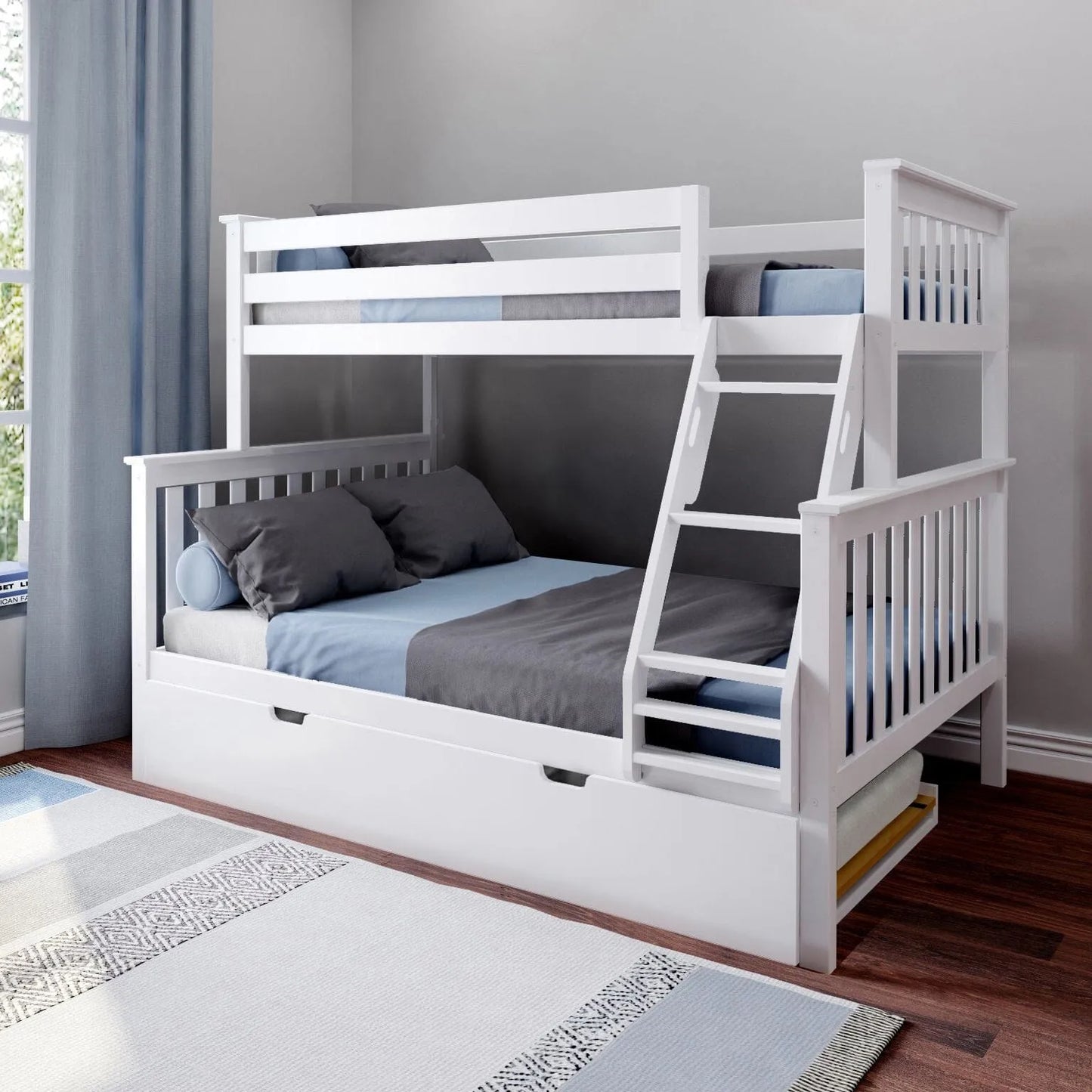 &#127876;Store Closing Sale&#128150;Kids Solid Wood Twin-Over-Full Bunk Bed + Trundle Bed