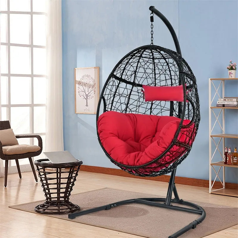 Outdoor Hanging Egg Chair Swing Hammock Chair Set with Stand & Cushion
