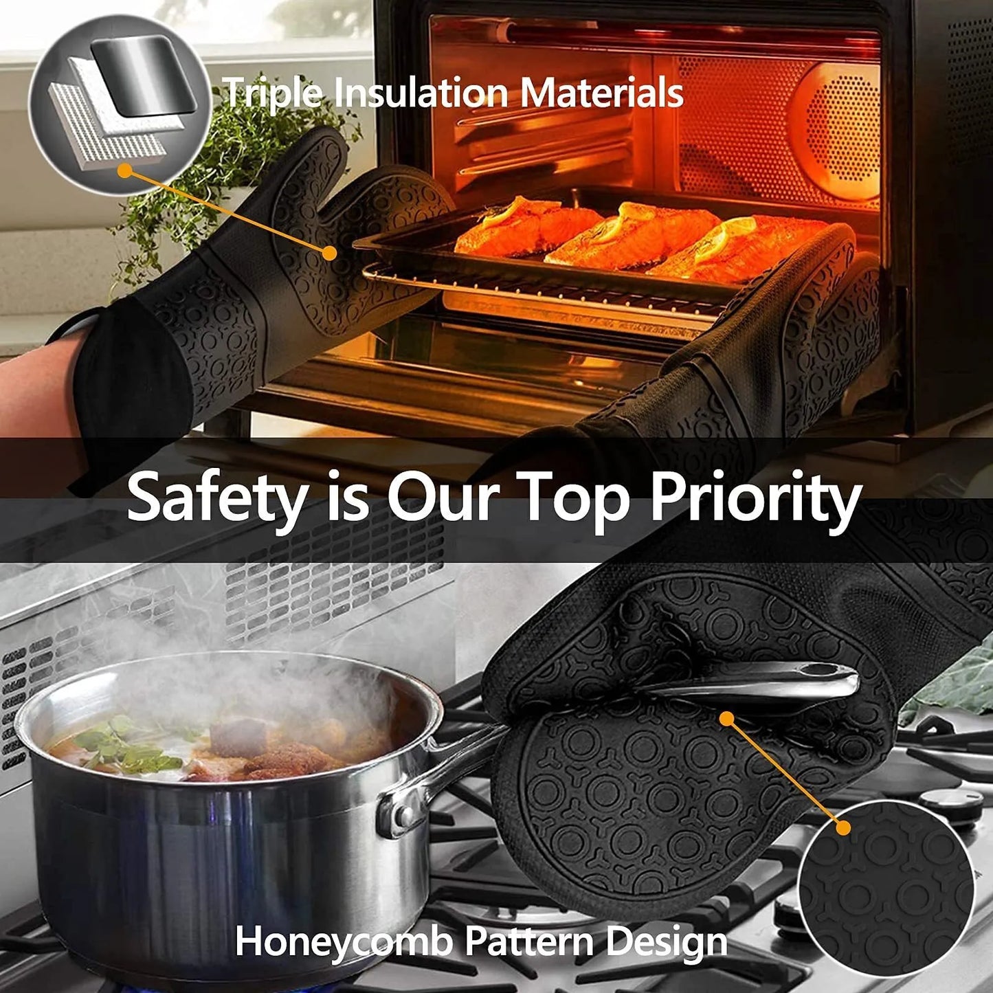 Silicone Oven Mitts and Pot Holders Set