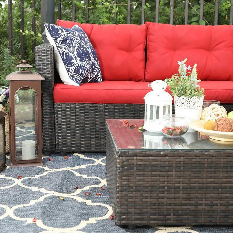 3-Piece Patio L-Shaped Rattan Sectional Sofa Set With Cushions