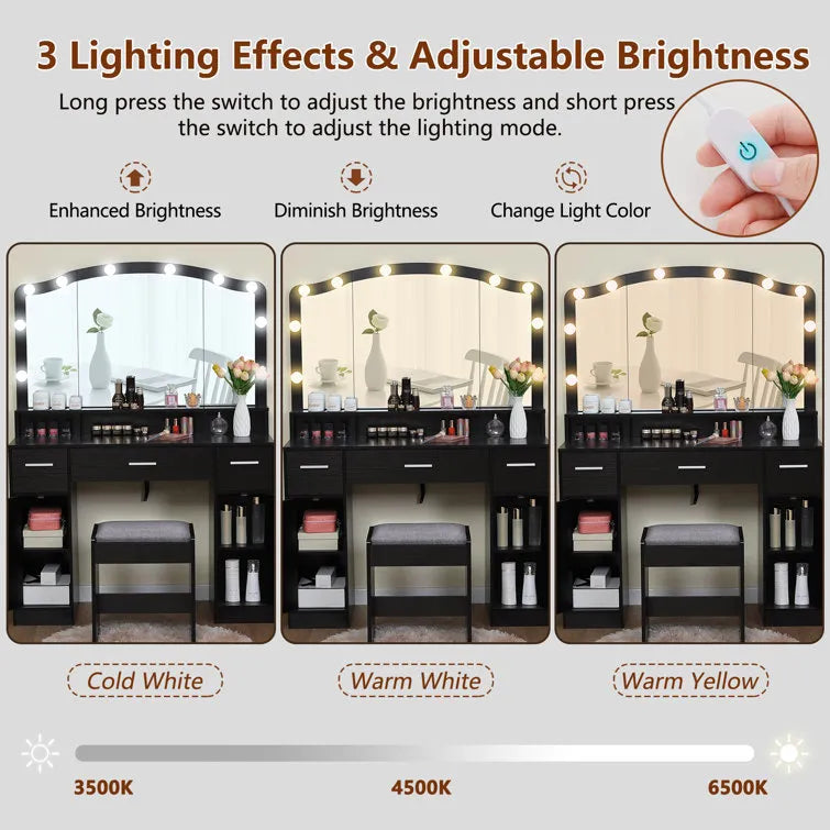 Areena Vanity Set with Stool and Mirror