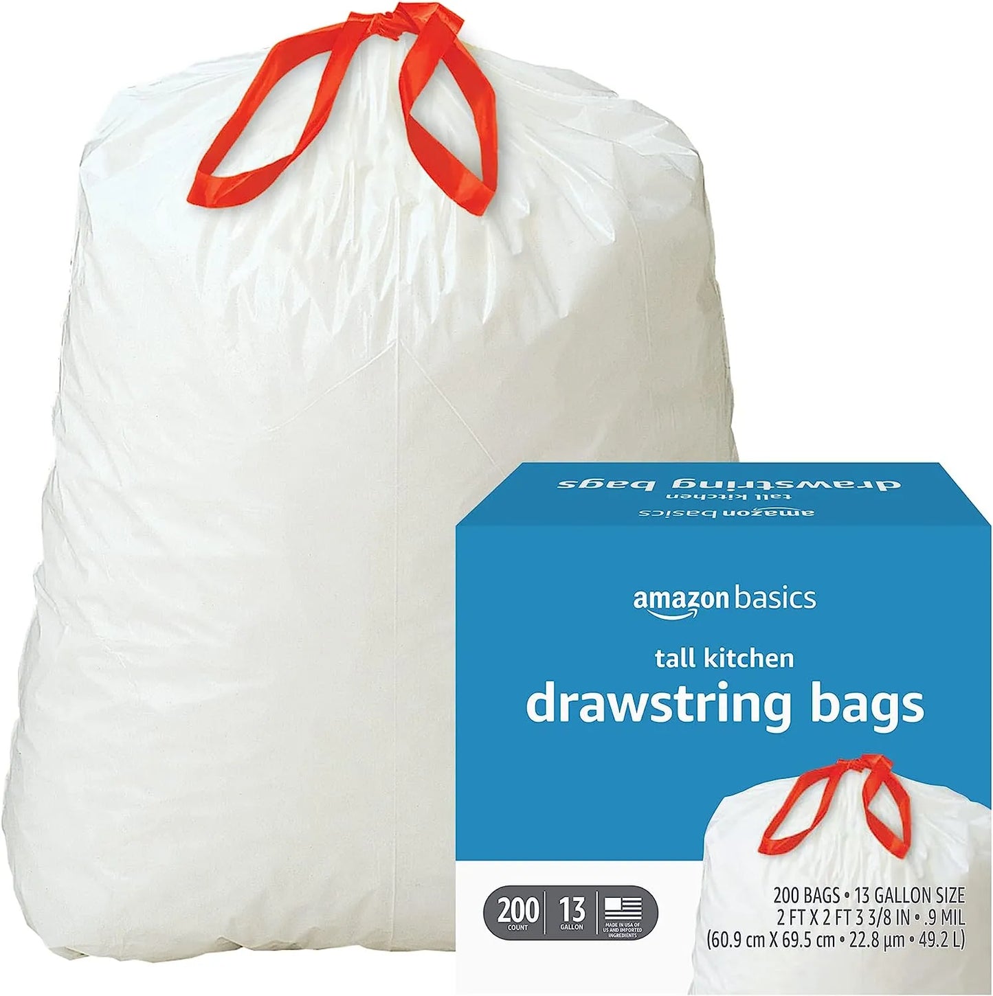 Basics Tall Kitchen Drawstring Trash Bags, 13 Gallon, Unscented, 120 Count (Previously Solimo)