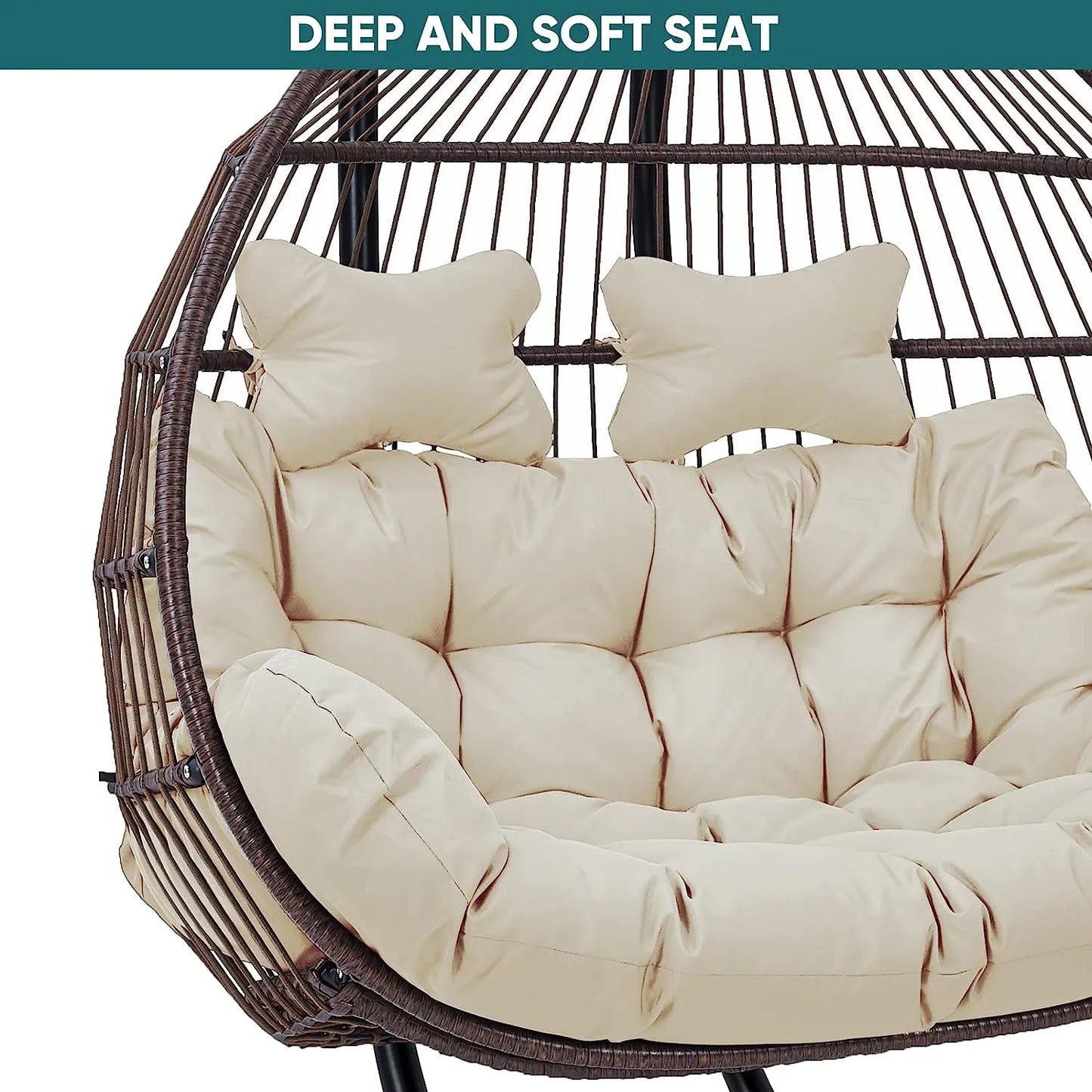 JOYBASE Hanging Egg Chair with Stand, Outdoor Wicker Rattan Egg Swing Chair with Stand and Cushion for Indoor Outdoor Bedroom Patio Garden (Grey/Black)