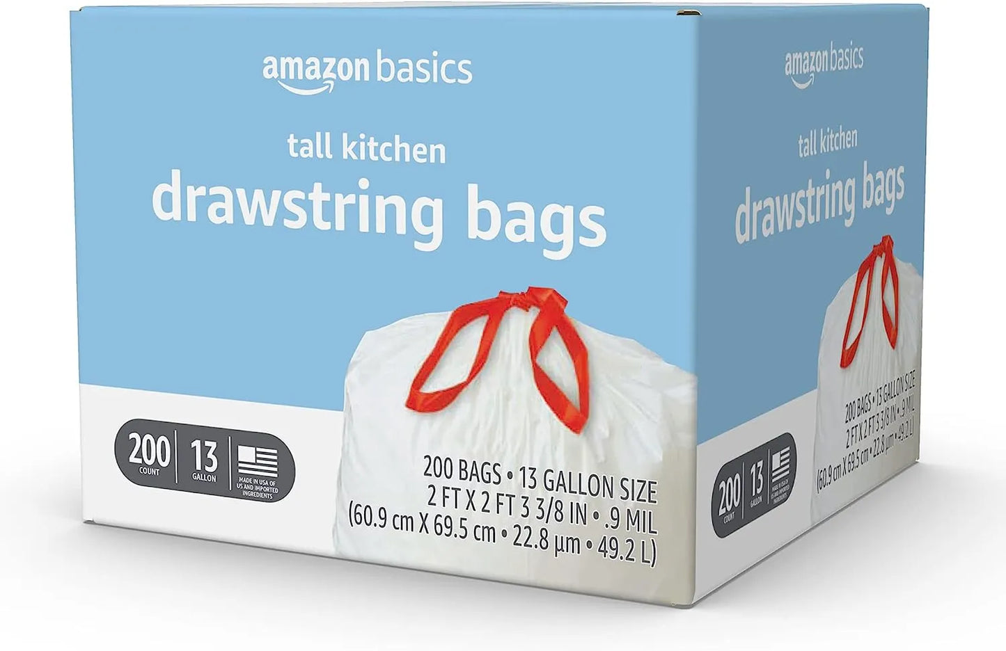Basics Tall Kitchen Drawstring Trash Bags, 13 Gallon, Unscented, 120 Count (Previously Solimo)