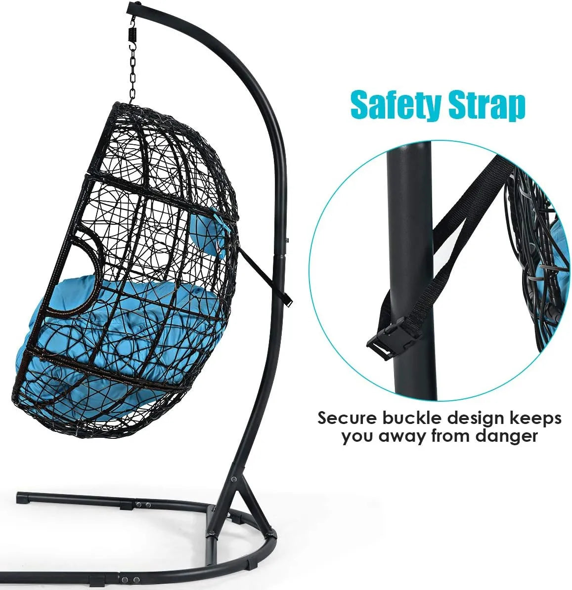 Giantex Hanging Egg Chair, 36.5-Width Oversized Swing Chair with C-Hammock Stand Set, Hammock Chair with Soft Seat Cushion & Pillow, Multifunctional Hanging Chairs for Outdoor Indoor Bedroom (Gray)