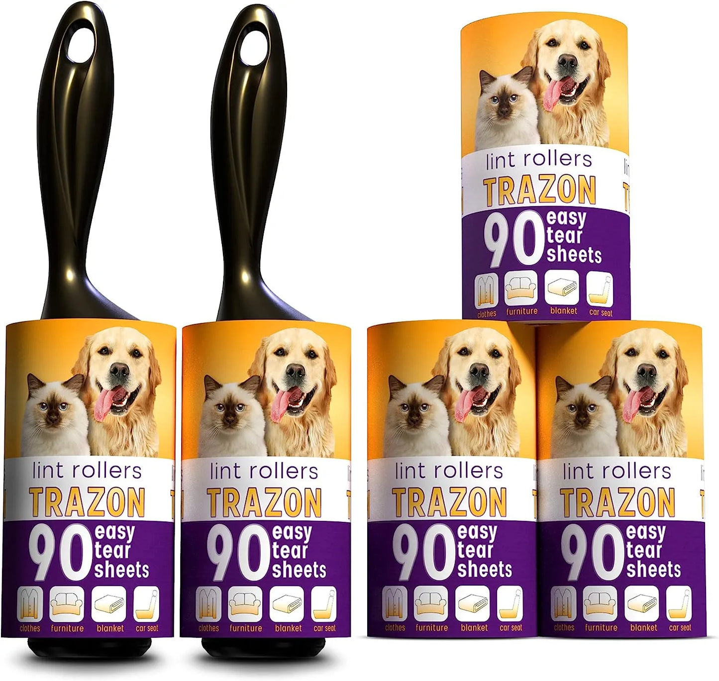 Lint Rollers Value Pack of 450 Sheets / 5 Refills, Sticky Roller, Lint Remover for Dog, Cat, Pet Hair, Lint Rollers for Clothes, Carpet, Couch, Furniture, Car Seats