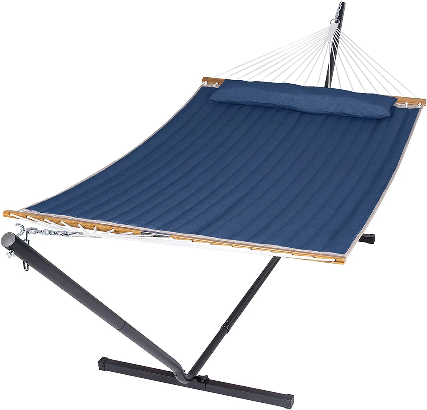 55 Inch Extra Large Double Hammock with Stand, 475lbs Capacity, Outdoor Portable Hammock with Hardwood Spreader Bar, Extra Large Pillow