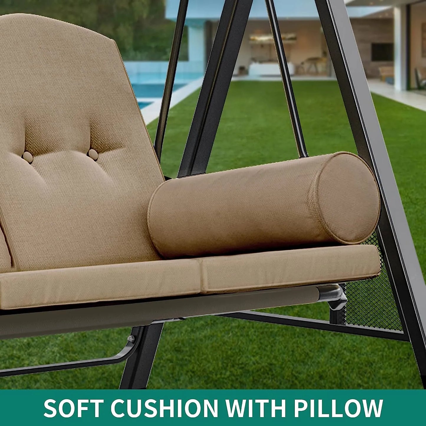 YITAHOME 3-Seat Deluxe Porch Swing Outdoor Heavy Duty Patio Swing Chair with Adjustable Canopy Removable Cushions Weather Resistant Steel Frame Suitable for Garden, Lawn, Backyard, Balcony, Brown