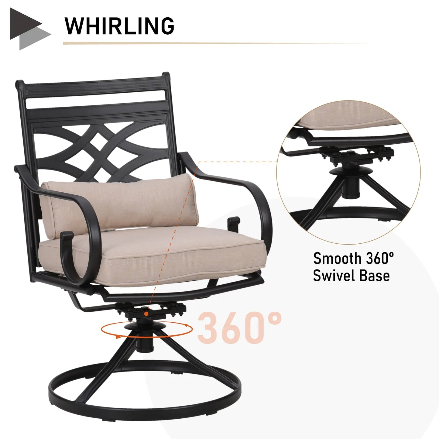 5-Piece Outdoor Dining Set 4 Swivel Steel Chairs and Square Table